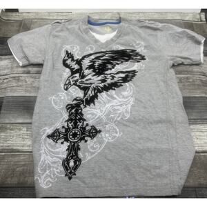 BUZZ CUTS Eagle And Cross Graphic Tee, Size Large, Cotton, grey/black/white.